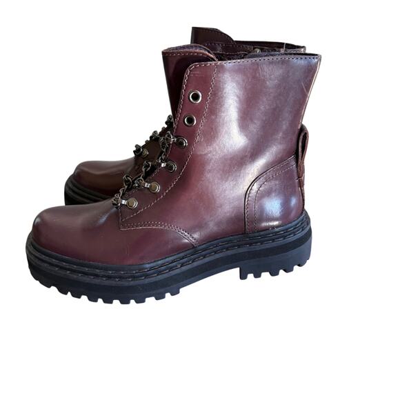 Vince Camuto Popinta Combat Boots Women’s 6.5 M (37) Burgundy Leather Punk Grung - Picture 2 of 12